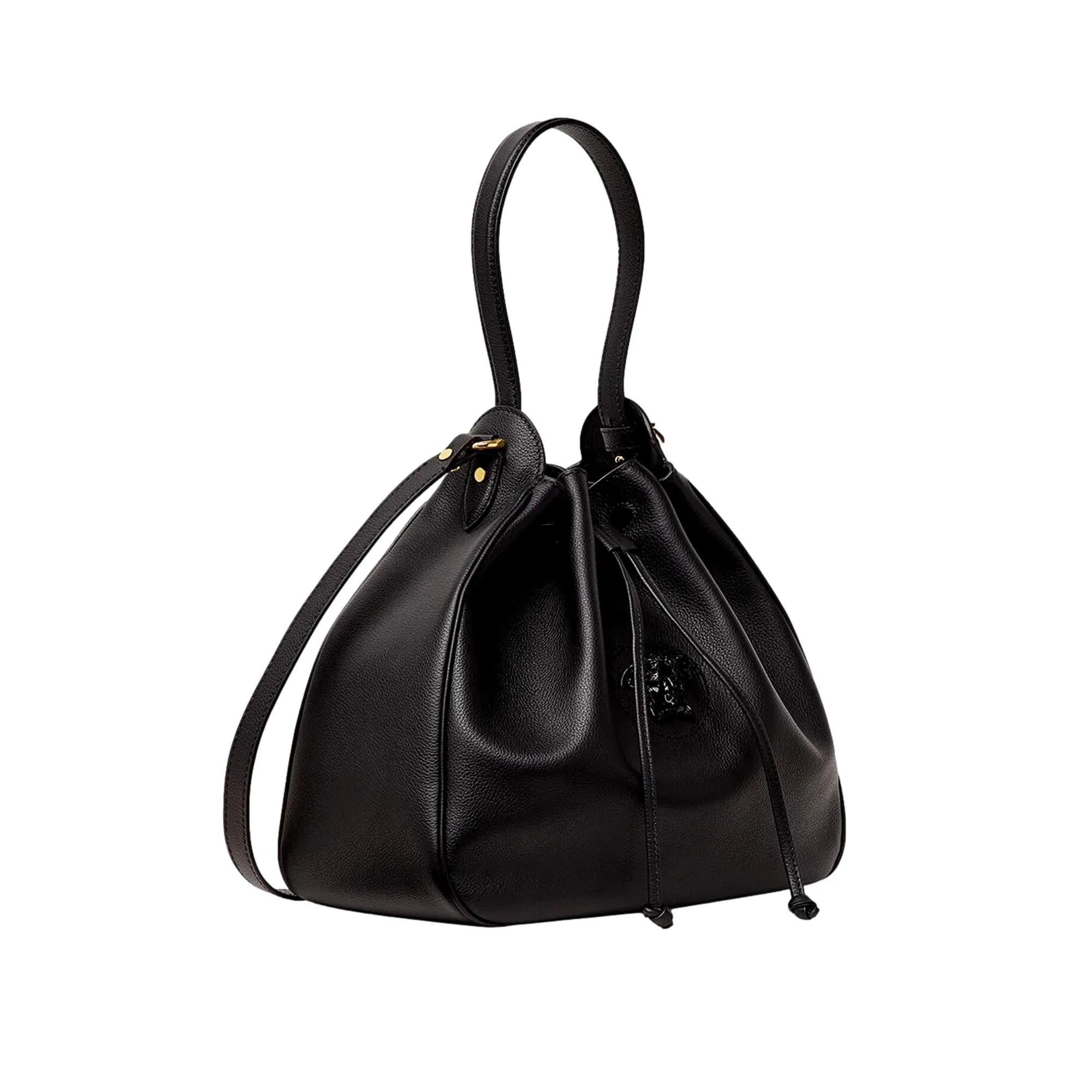 Versace La Medusa Leather Bucket Bag Black