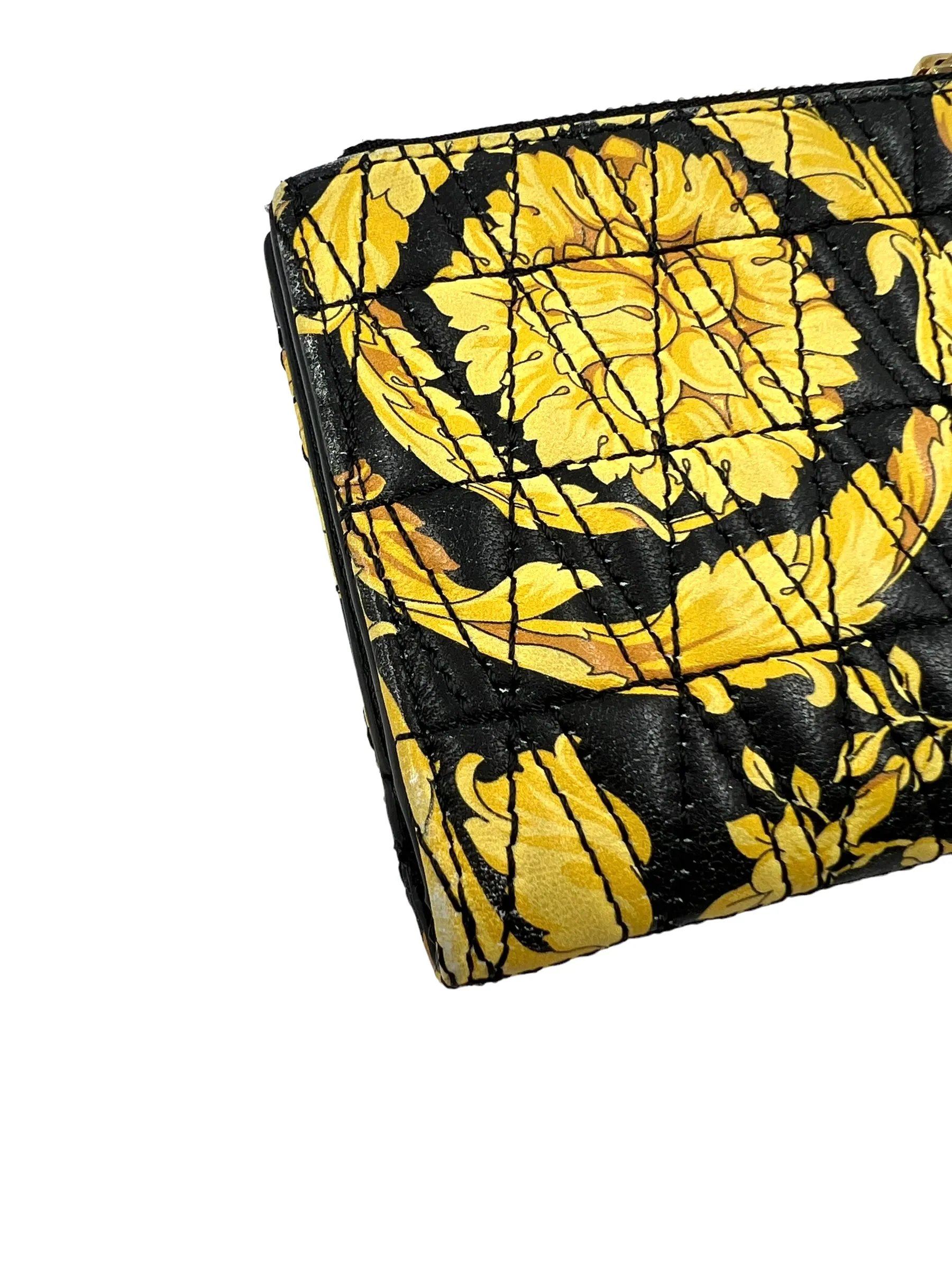 Versace Quilted Leather Black & Yellow Barocco Virtus Wallet