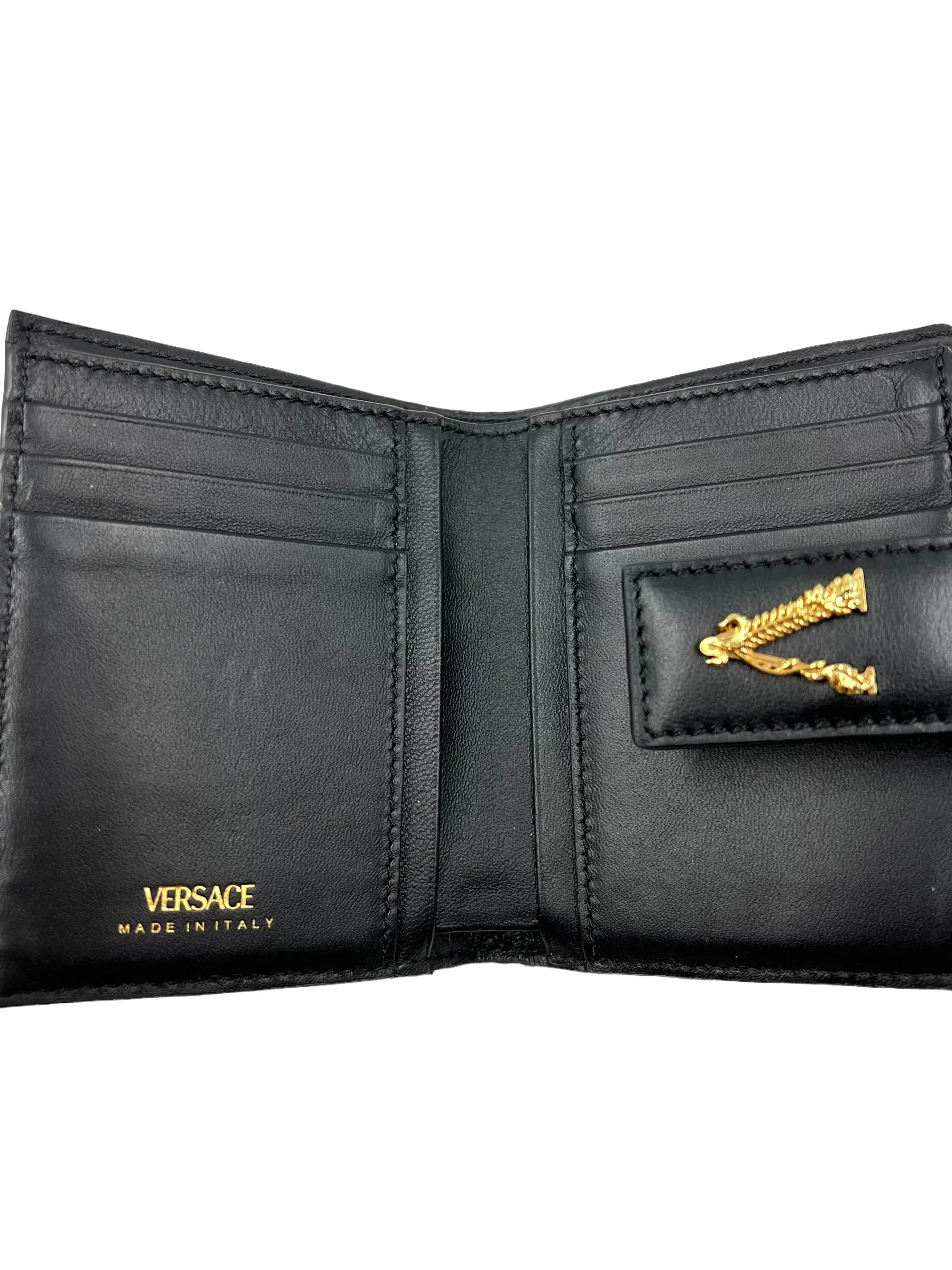 Versace Quilted Leather Black & Yellow Barocco Virtus Wallet