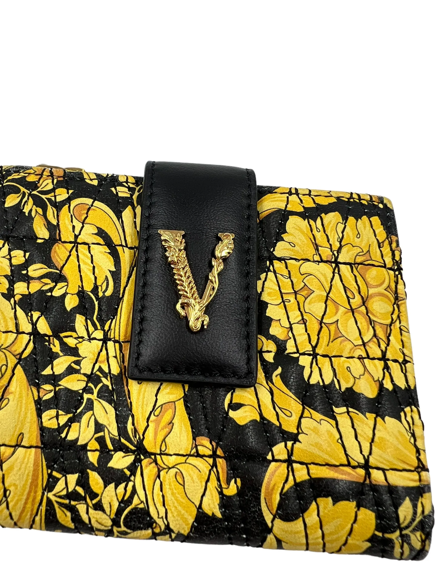 Versace Quilted Leather Black & Yellow Barocco Virtus Wallet