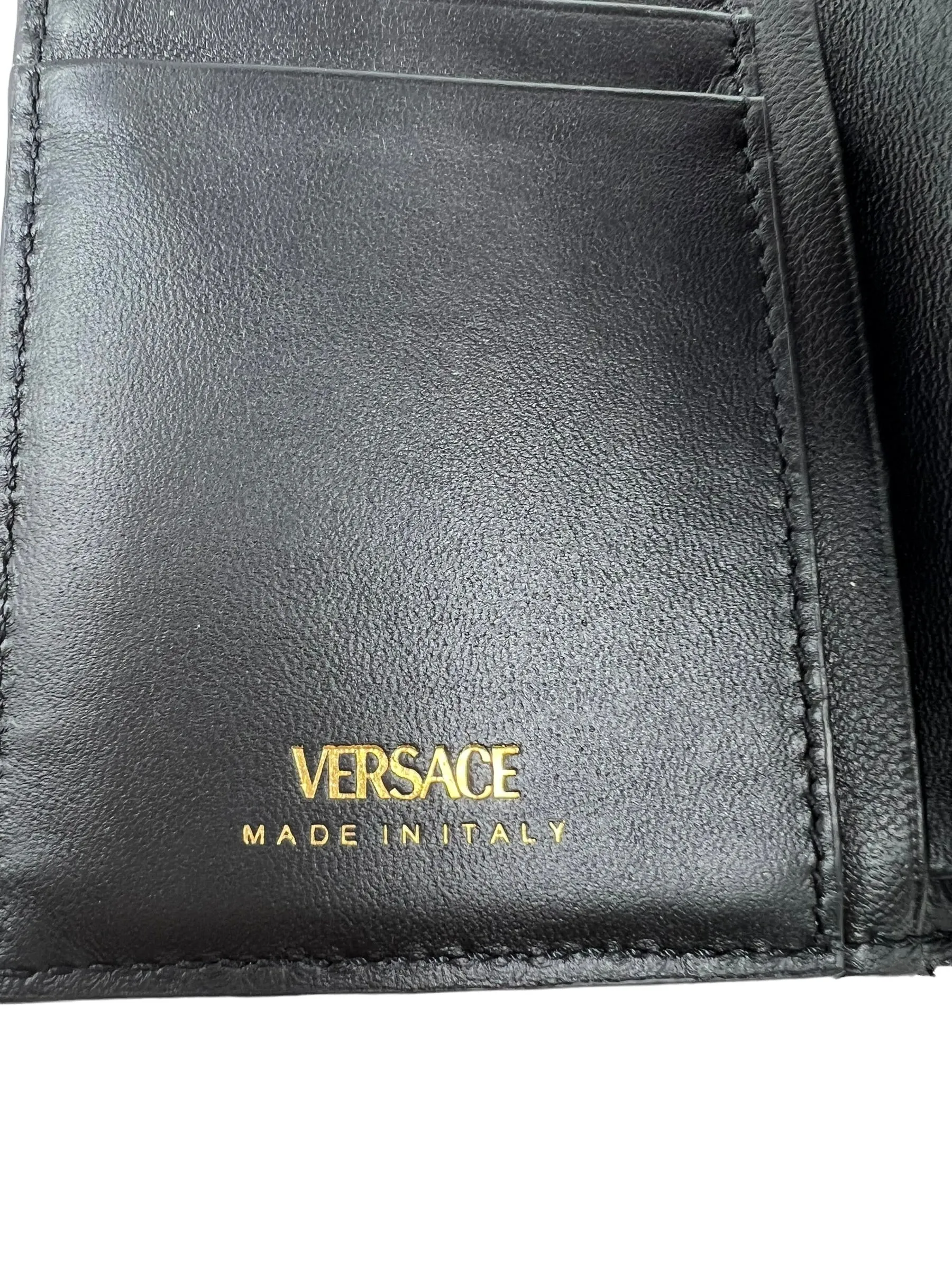 Versace Quilted Leather Black & Yellow Barocco Virtus Wallet