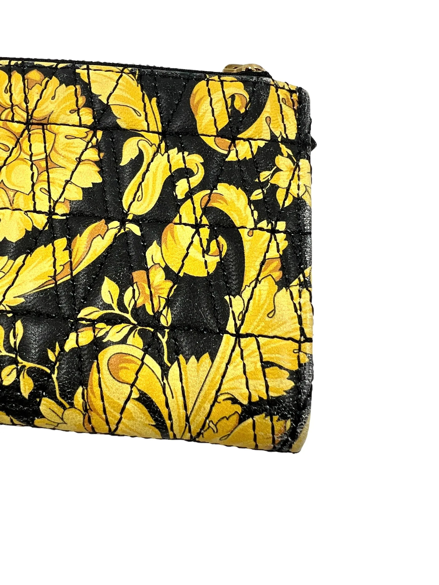 Versace Quilted Leather Black & Yellow Barocco Virtus Wallet