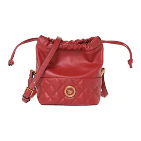 Versace Red Leather Medusa Quilted Drawstring Bucket Bag