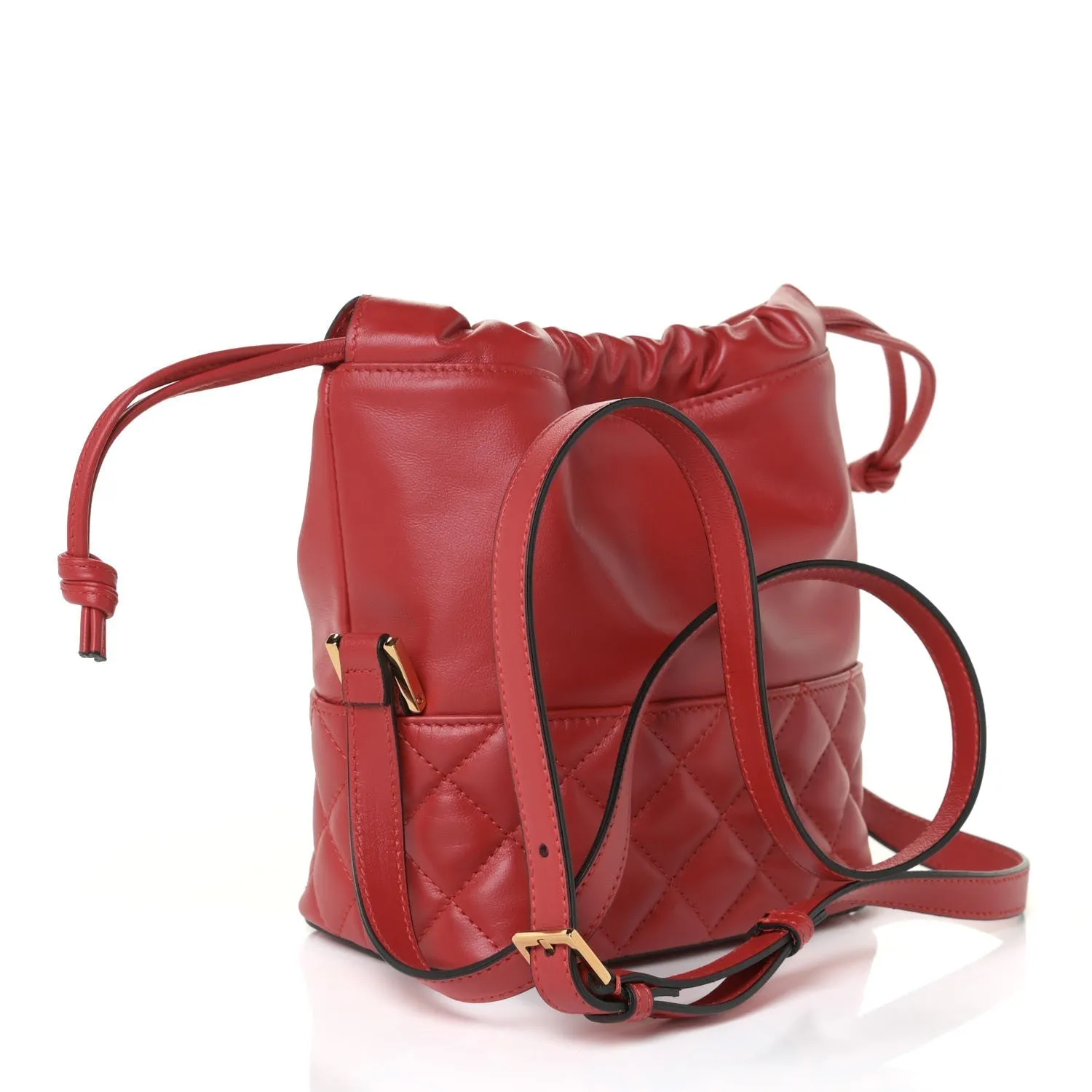 Versace Red Leather Medusa Quilted Drawstring Bucket Bag